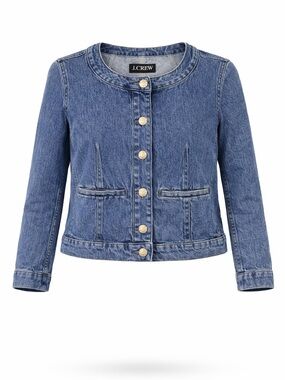J Crew denim crop jean jacket Womens Size 0 channel style  gold buttons